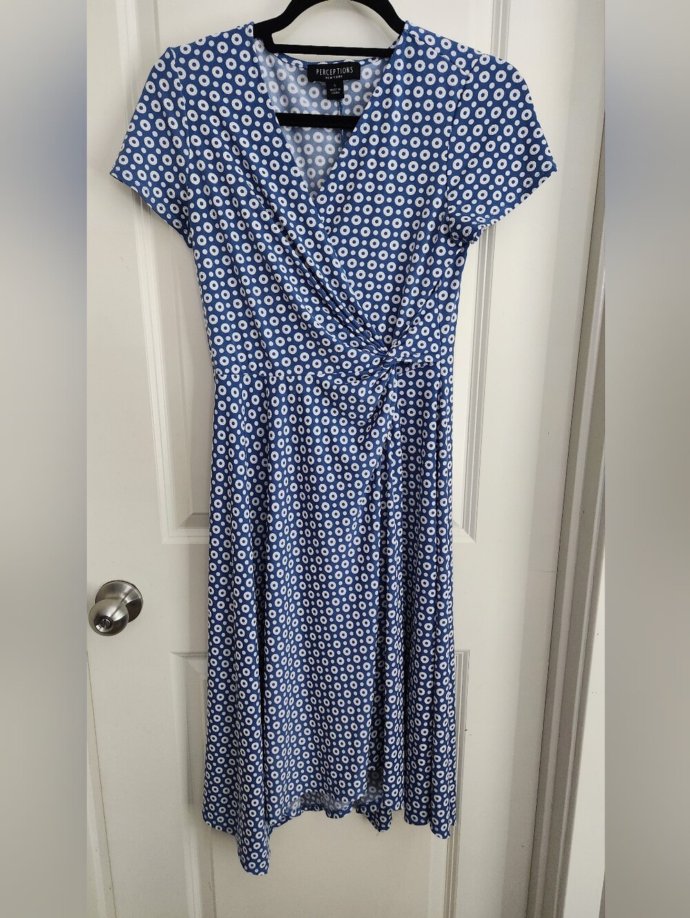 Perceptions Blue and White Polka Dot Wrap Maxi Dress